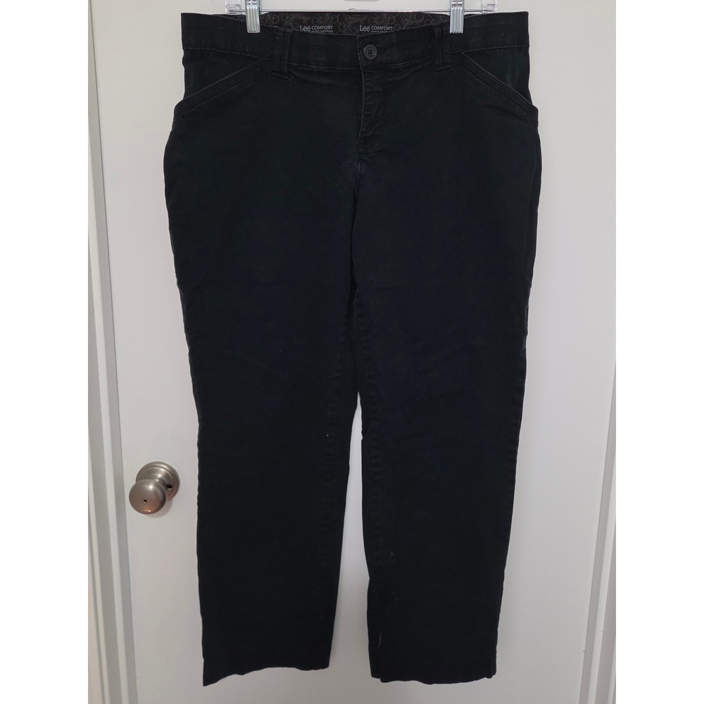 Lee Comfort Stretch Waistband Black Straight Leg Pants Womens 16W Medium 4854601